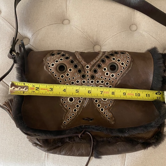 Vintage gently used brown suede Dolce and Gabbana Butterfly Messenger Bag. - Picture 10 of 13